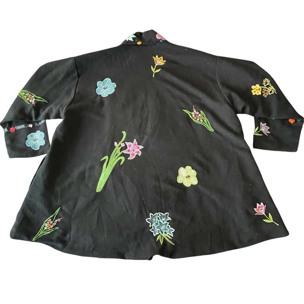 Anage Black Floral Embroidered Open Front Jacket 3D Ribbon Flowers Polka Dot OS‎ - Picture 2 of 16